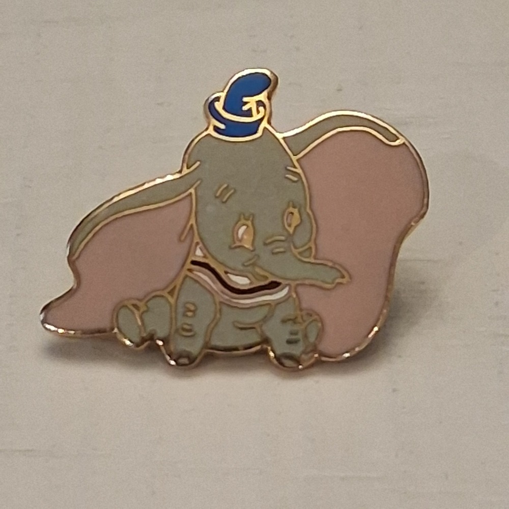Disney Dumbo Enamel Lapel Pin Gold Tone Flying Elephant Blue Hat